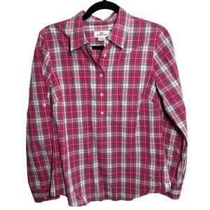 Vineyard Vines Women's Pink Plaid Quarter Button Collared Popover Top Size 6
